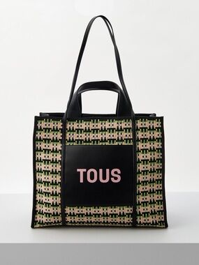 TOUS Woven Tote Bag Black Pink Green Large Shopper Shoulder Bag
